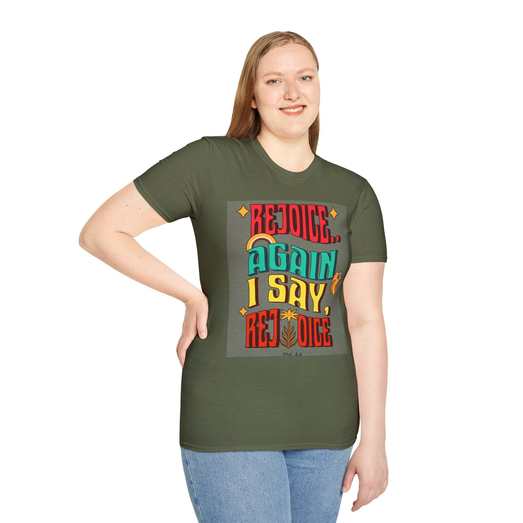 Bible verse print T-Shirt, Rejoice, Again I Say Rejoice