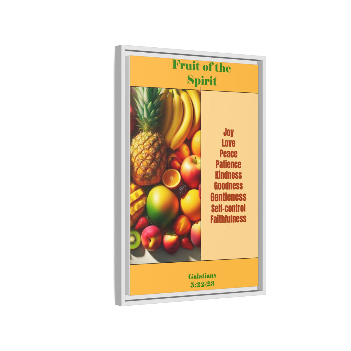 Fruit of the Spirit Framed Canvas Print — Christian Scripture Wall Art (Galatians 5:22-23)
