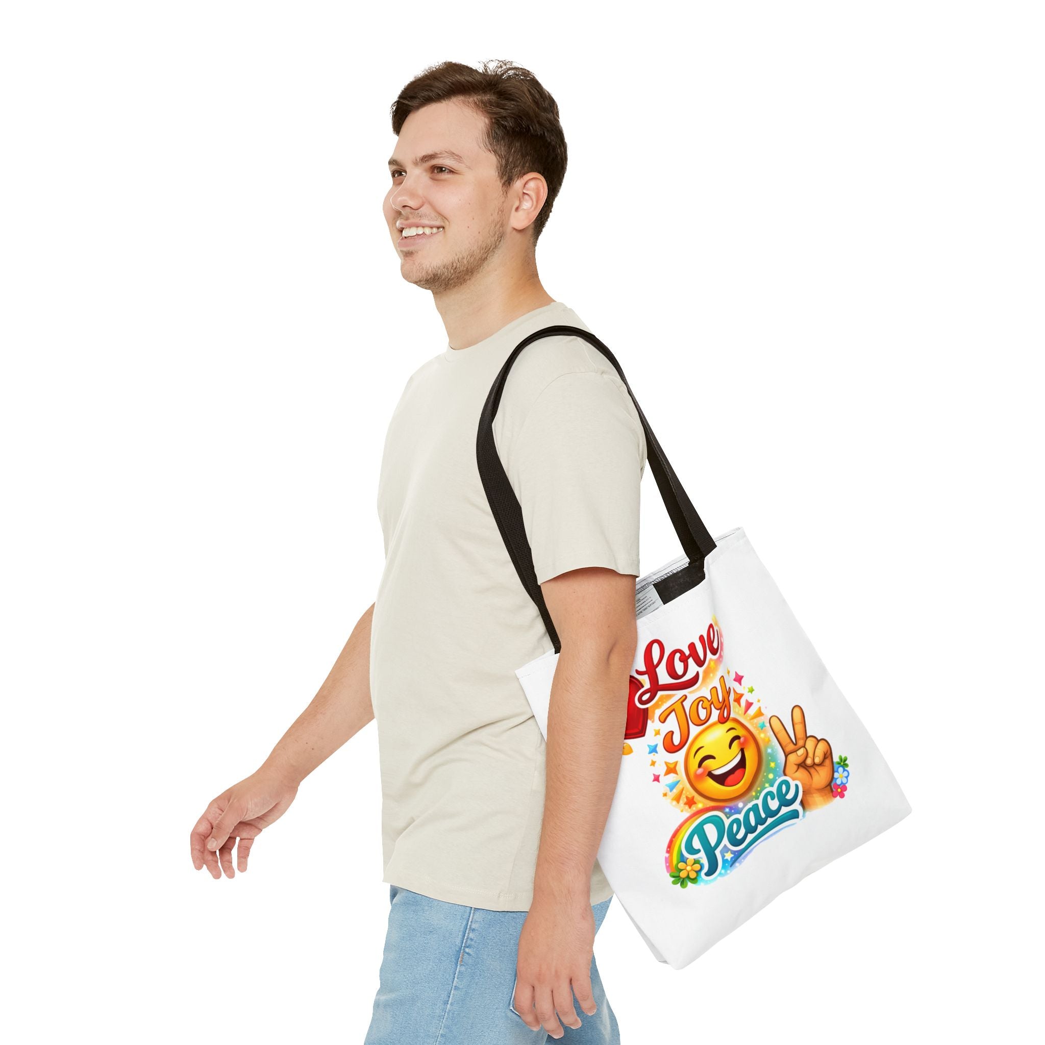Love Joy Peace Emoji Tote Bag – Cute Peace Sign, Heart & Smiley Shopper