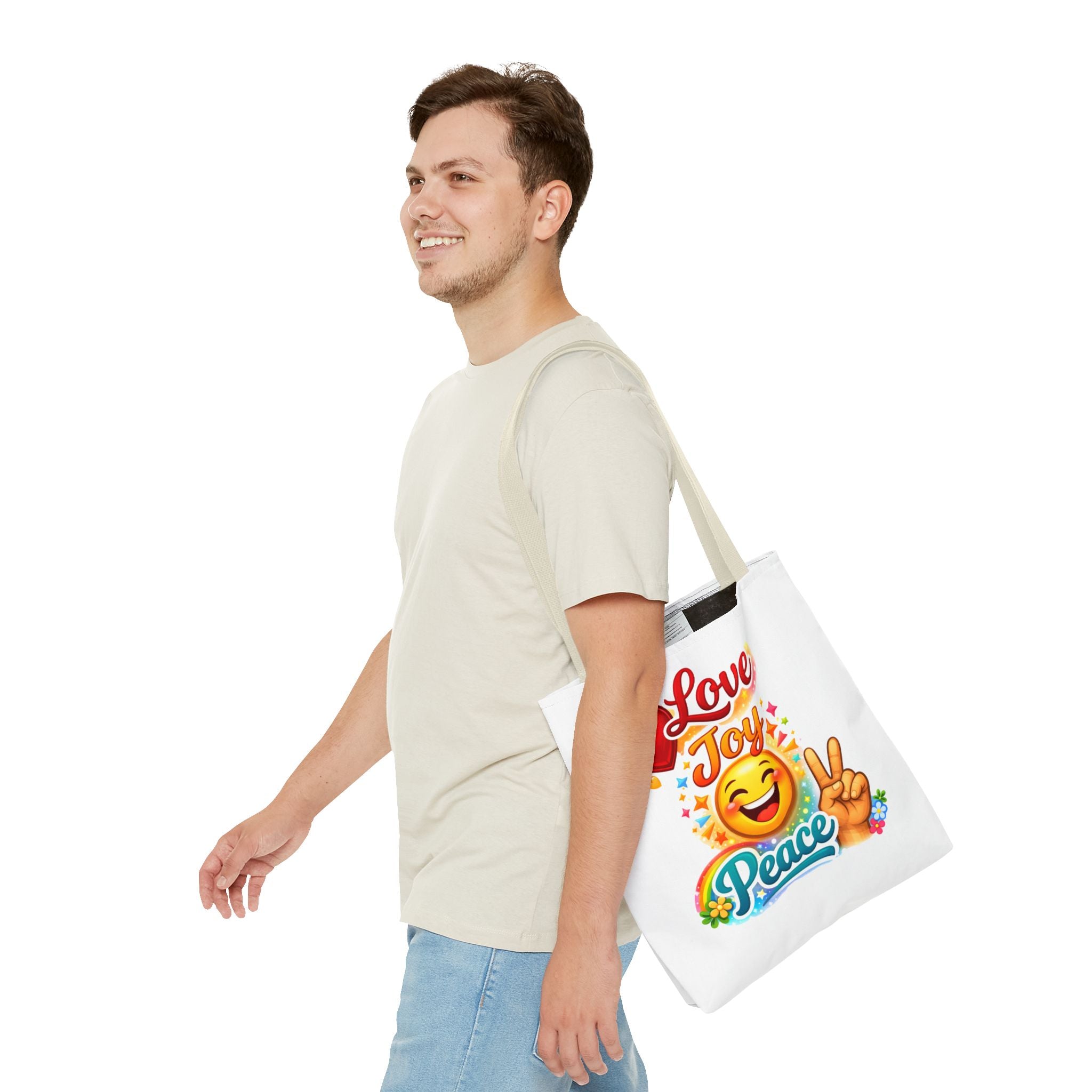 Love Joy Peace Emoji Tote Bag – Cute Peace Sign, Heart & Smiley Shopper