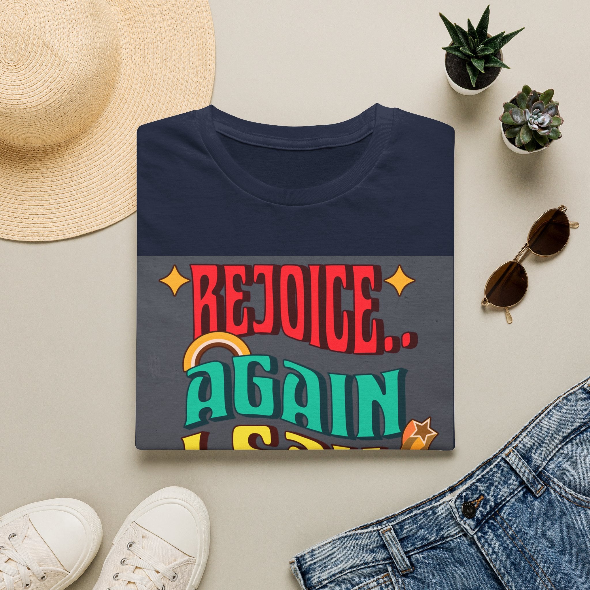 Bible verse print T-Shirt, Rejoice, Again I Say Rejoice