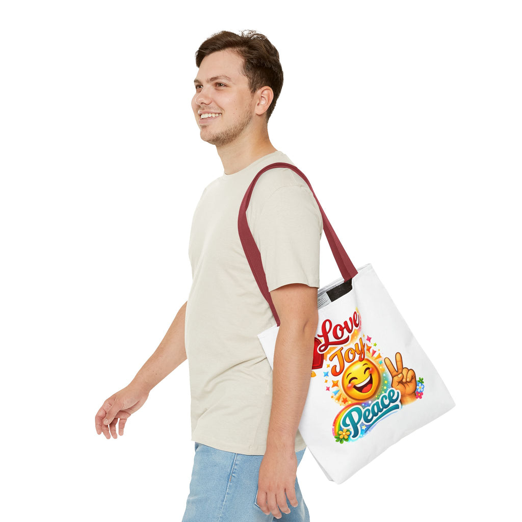 Love Joy Peace Emoji Tote Bag – Cute Peace Sign, Heart & Smiley Shopper