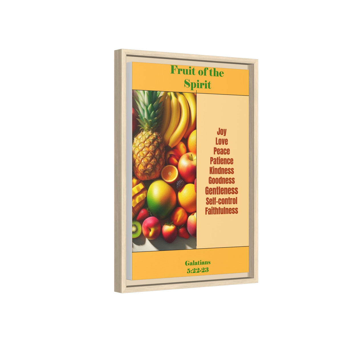 Fruit of the Spirit Framed Canvas Print — Christian Scripture Wall Art (Galatians 5:22-23)