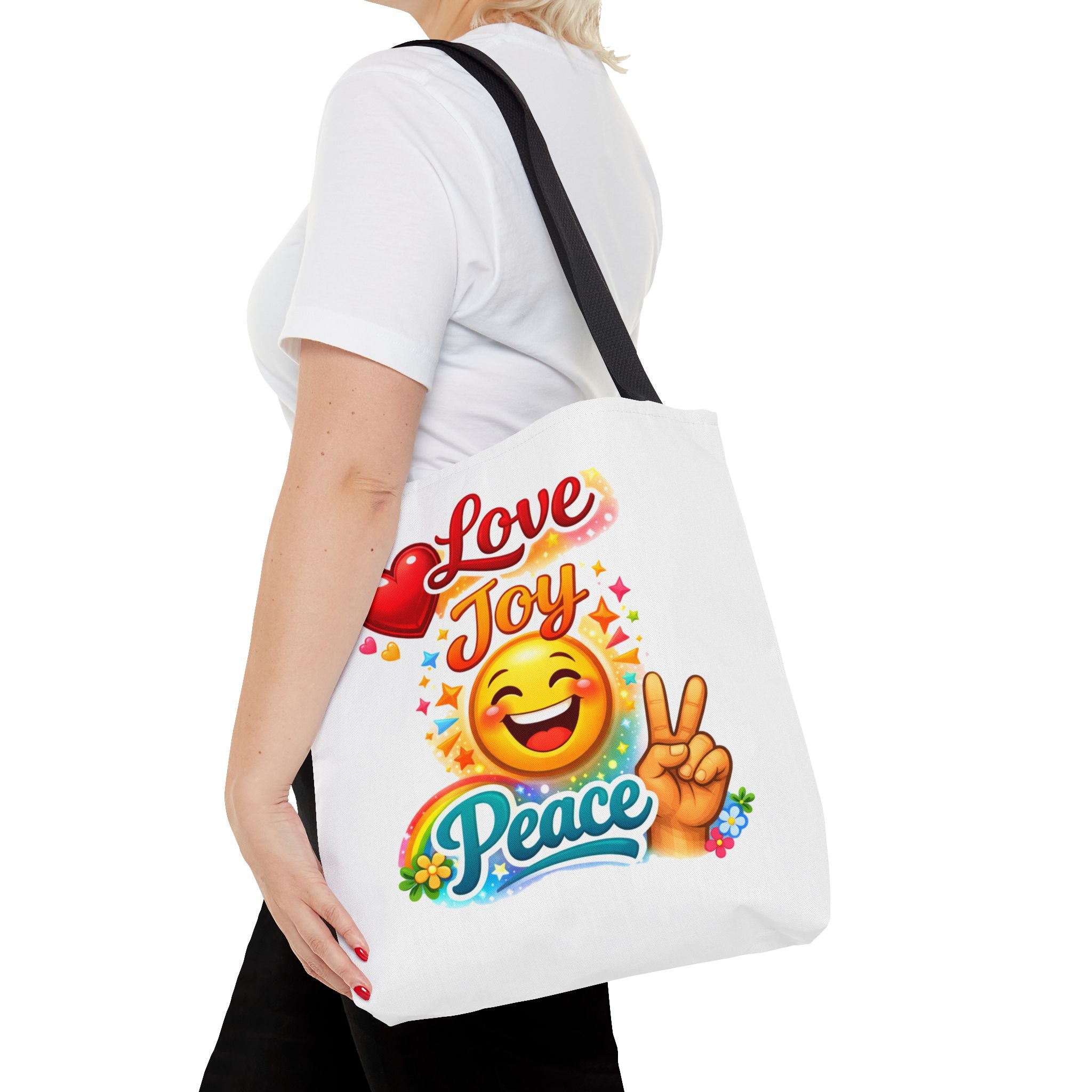 Love Joy Peace Emoji Tote Bag – Cute Peace Sign, Heart & Smiley Shopper