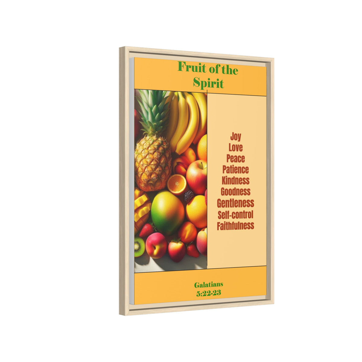 Fruit of the Spirit Framed Canvas Print — Christian Scripture Wall Art (Galatians 5:22-23)