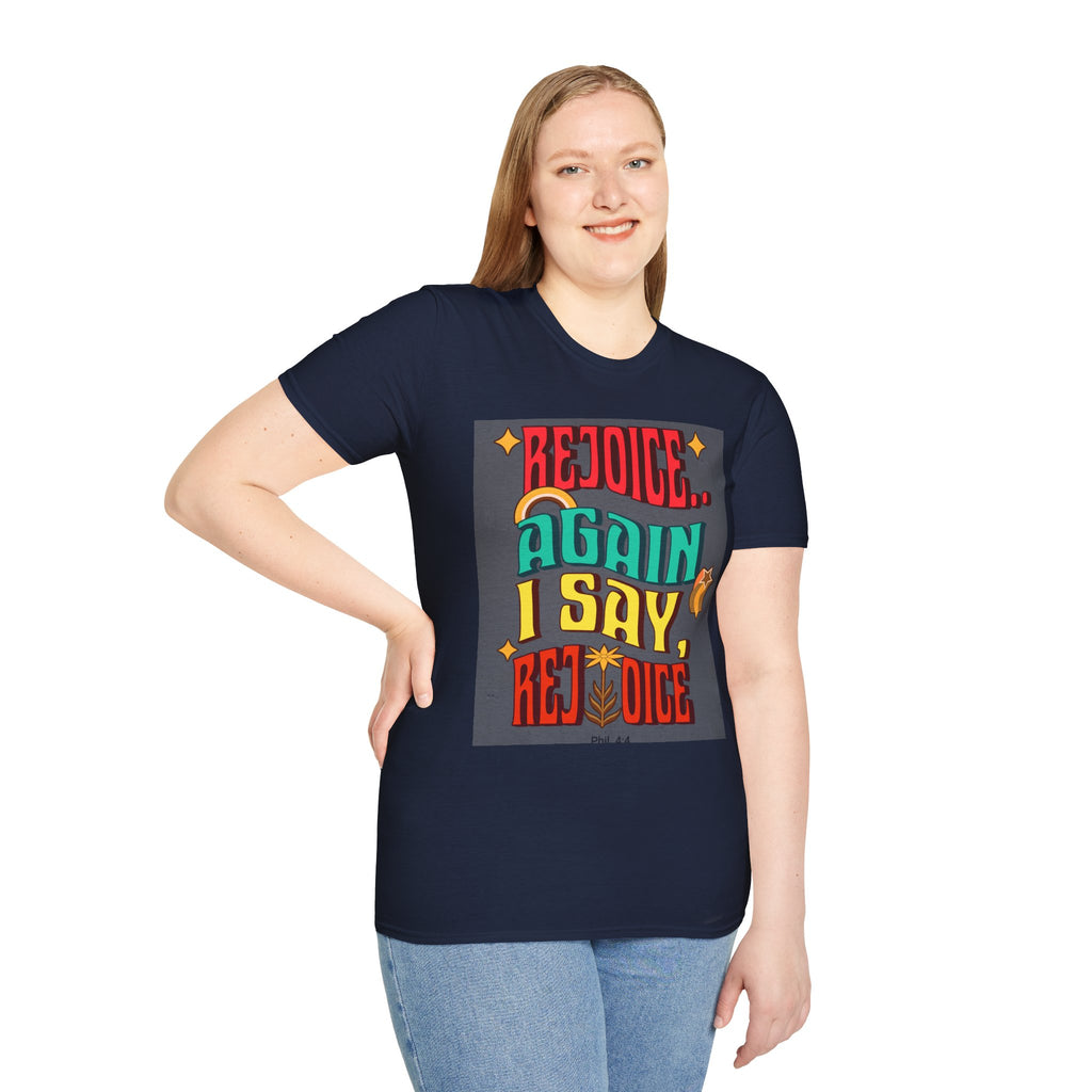 Bible verse print T-Shirt, Rejoice, Again I Say Rejoice