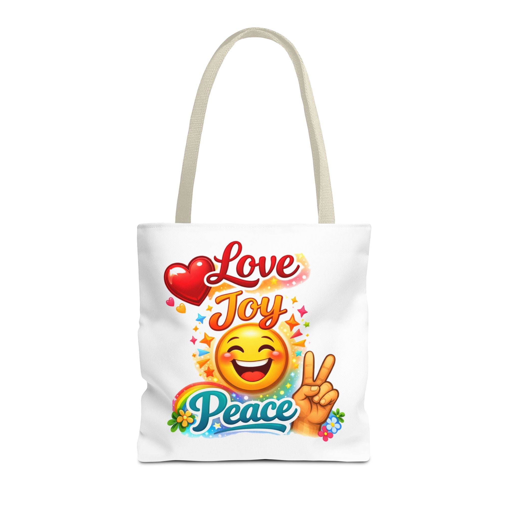 Love Joy Peace Emoji Tote Bag – Cute Peace Sign, Heart & Smiley Shopper