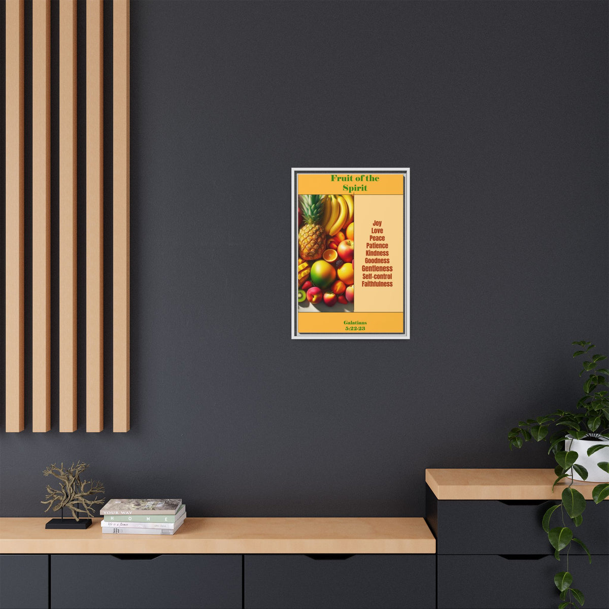 Fruit of the Spirit Framed Canvas Print — Christian Scripture Wall Art (Galatians 5:22-23)