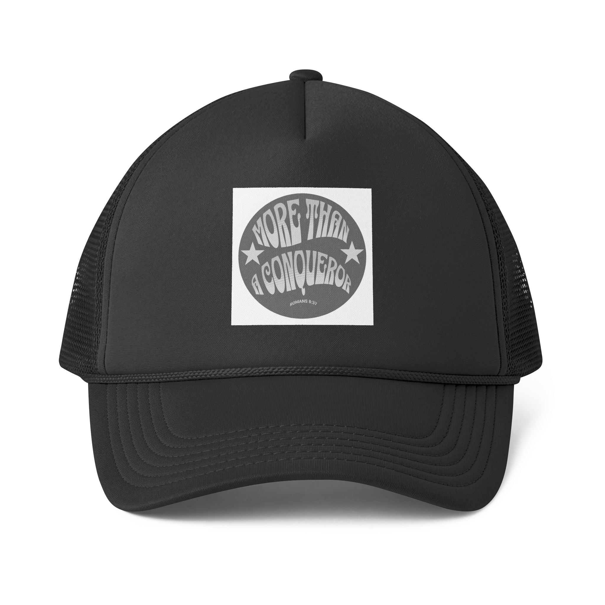 Trucker Cap — More Than Conqueror Retro Badge