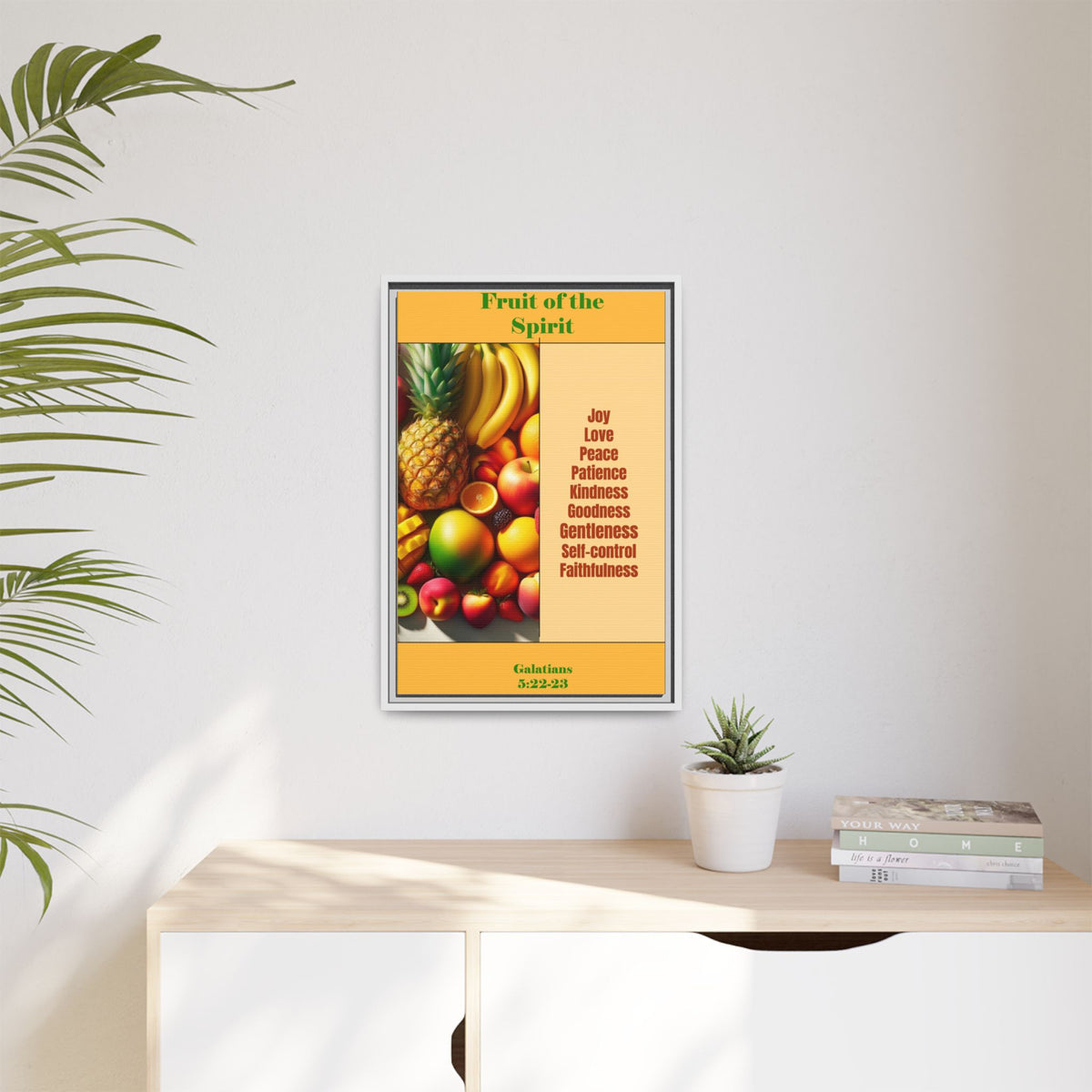 Fruit of the Spirit Framed Canvas Print — Christian Scripture Wall Art (Galatians 5:22-23)
