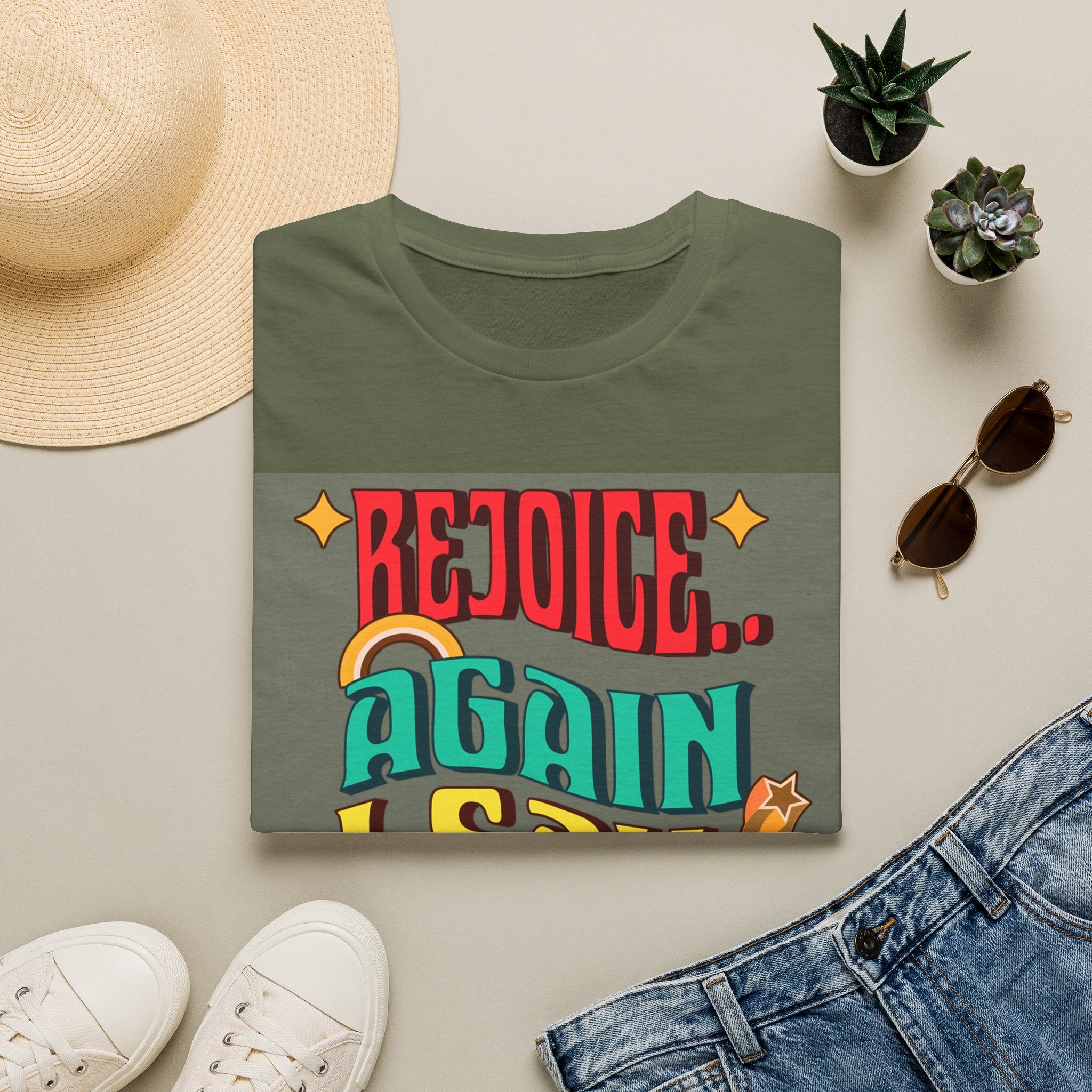 Bible verse print T-Shirt, Rejoice, Again I Say Rejoice