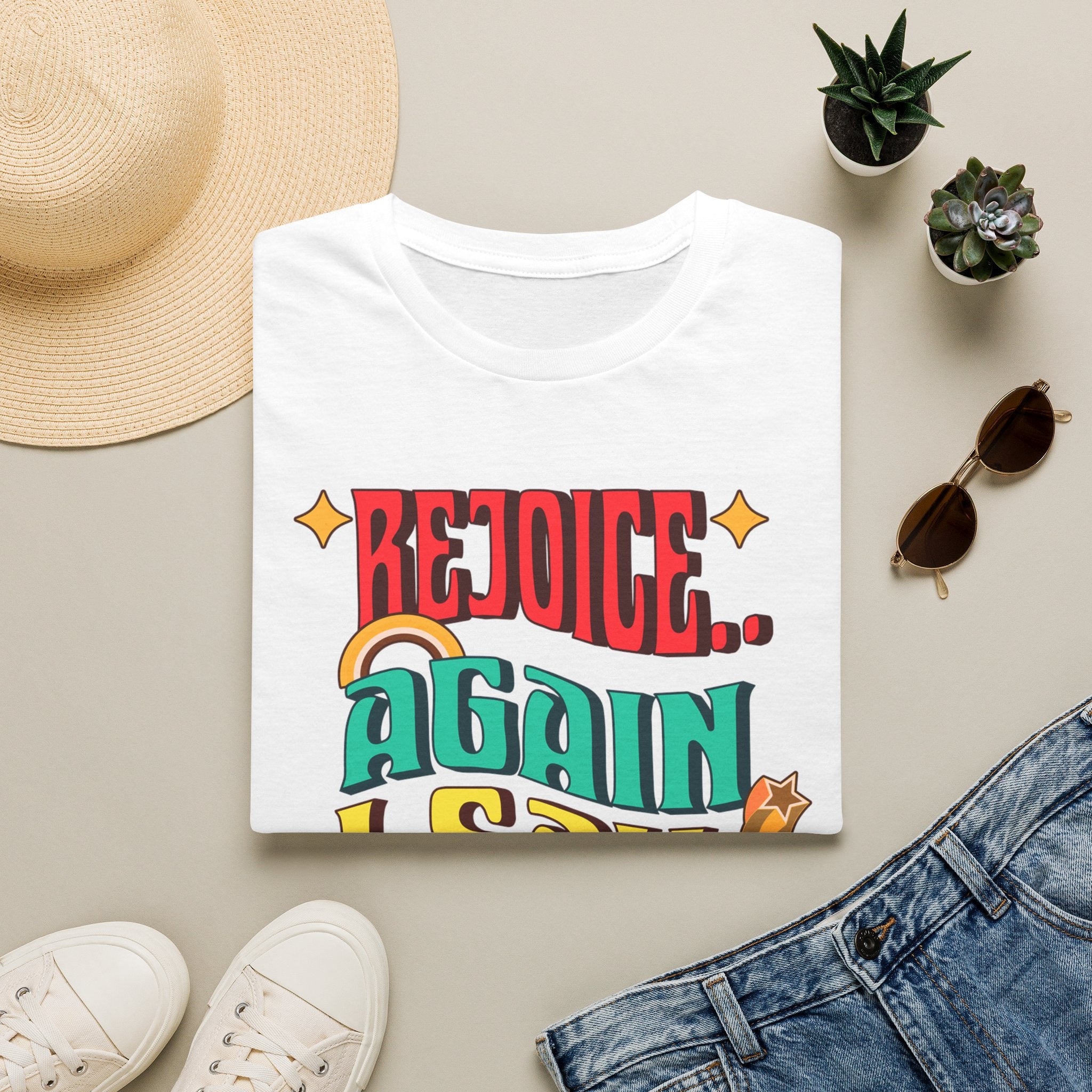 Bible verse print T-Shirt, Rejoice, Again I Say Rejoice