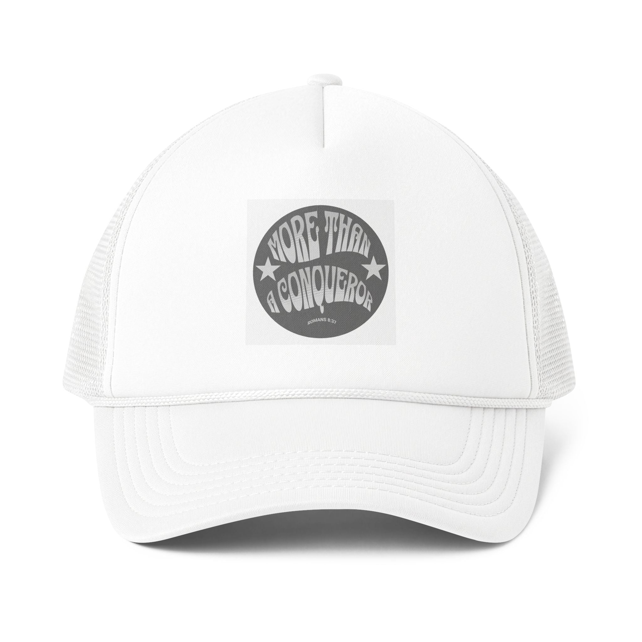 Trucker Cap — More Than Conqueror Retro Badge