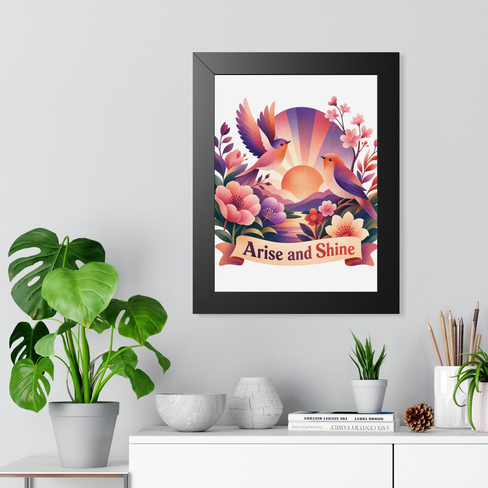 Arise and Shine Framed Poster — Inspirational Sunrise Bird Wall Art