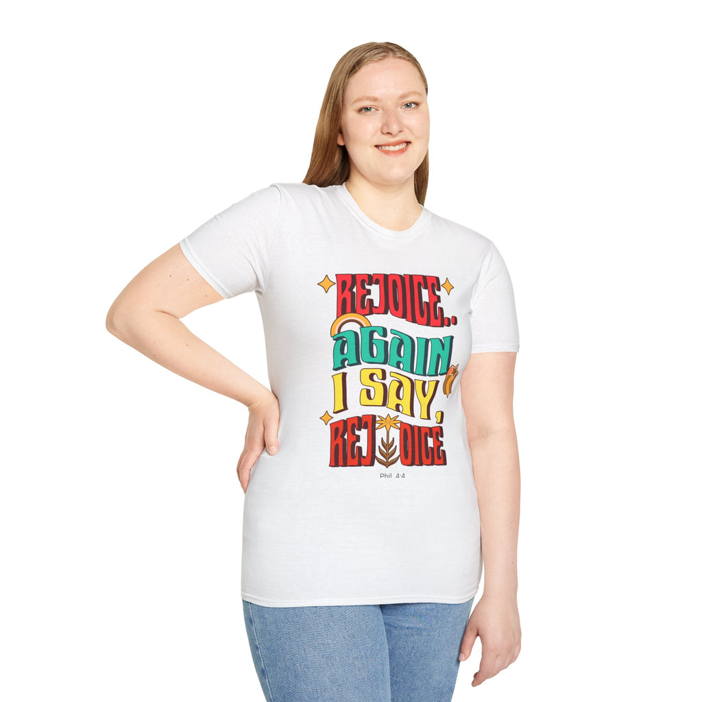 Bible verse print T-Shirt, Rejoice, Again I Say Rejoice