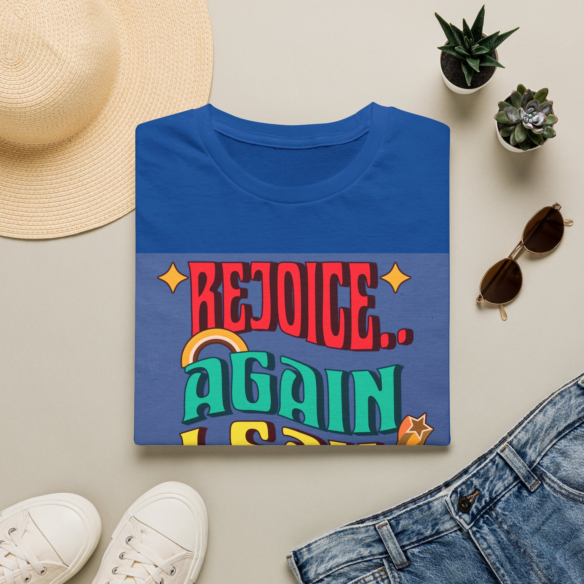 Bible verse print T-Shirt, Rejoice, Again I Say Rejoice