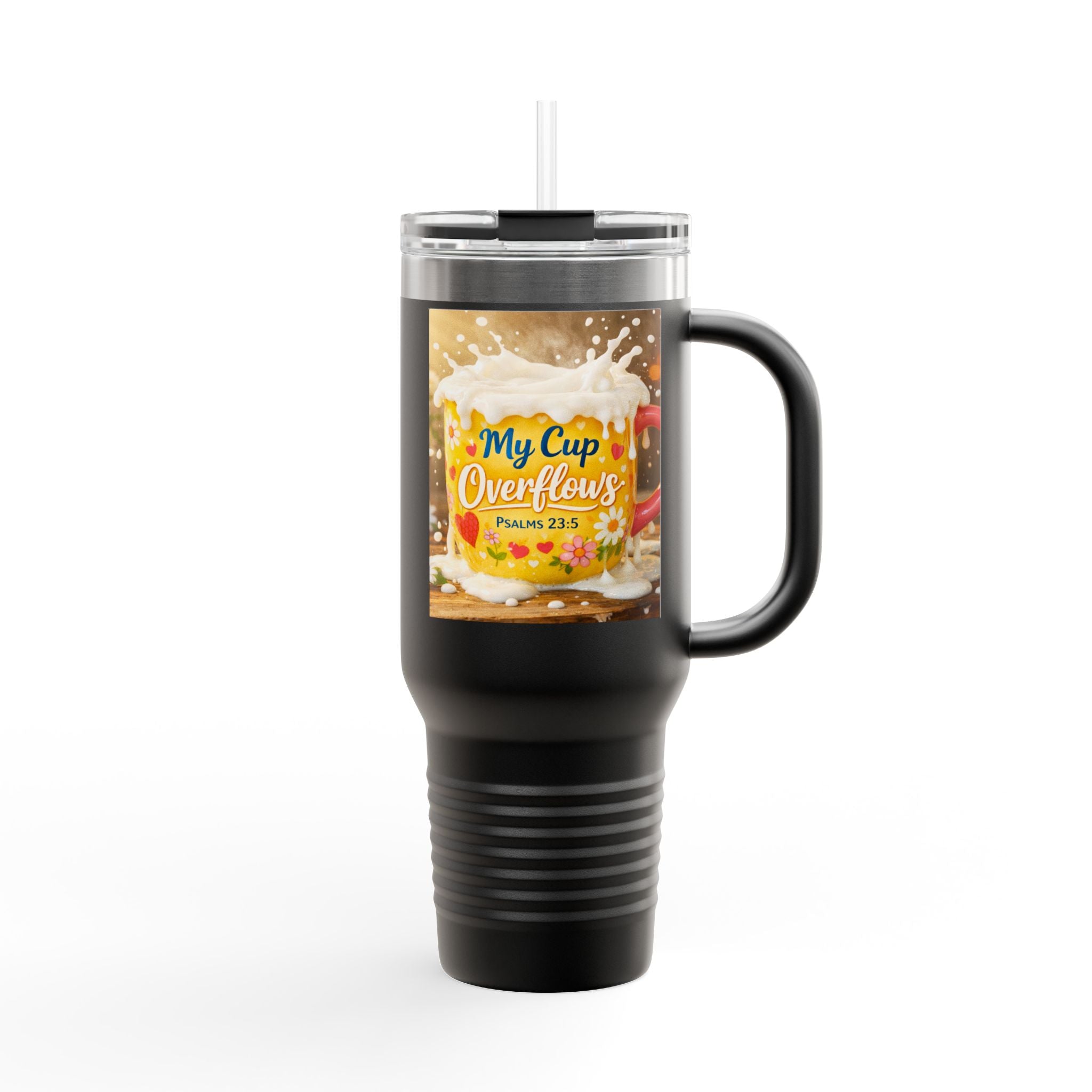 40oz Insulated Travel Mug — “My Cup Overflows” Comfort Coffee Tumbler