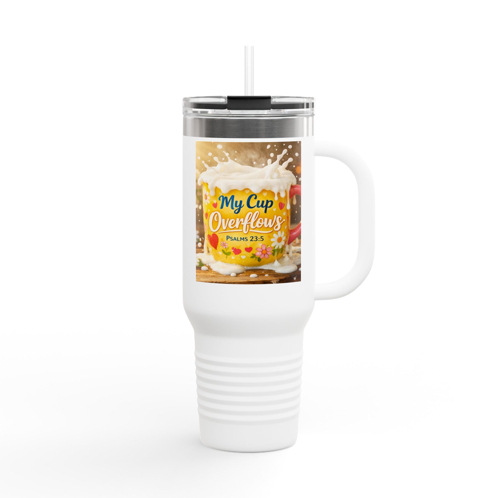 40oz Insulated Travel Mug — “My Cup Overflows” Comfort Coffee Tumbler