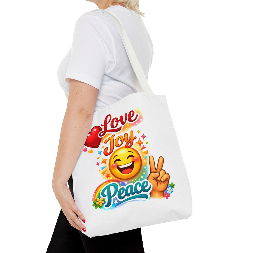 Love Joy Peace Emoji Tote Bag – Cute Peace Sign, Heart & Smiley Shopper
